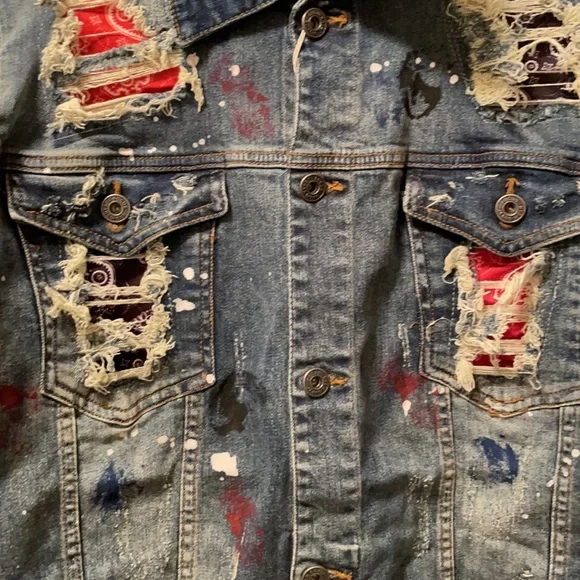 🔥SALE🔥Patchwork Bandanna Art Denim Jacket - Picture 8 of 10